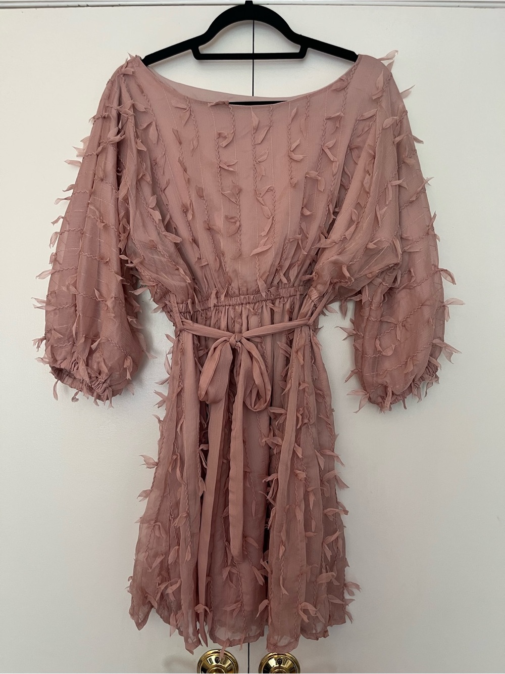 NWOT Boutique Blush Pink Textured Tie-Waist Dress